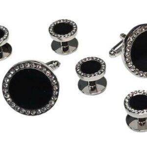 Genuine Onyx Center with Pavé Crystals Bezel Cufflinks and Studs